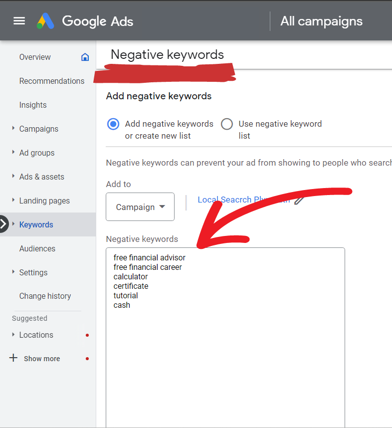 Create a List of Negative Keywords