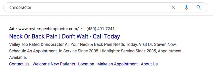 Google Chiropractic Ads example 1