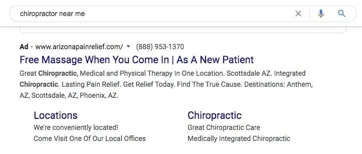 Google Chiropractic Ads example 2