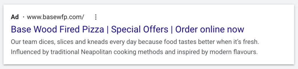 Google ads for restaurants_Base Wood Fired Pizza