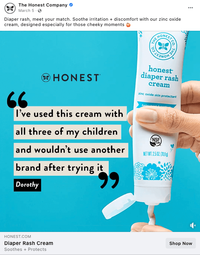 Facebook ad copy example_The Honesst Company