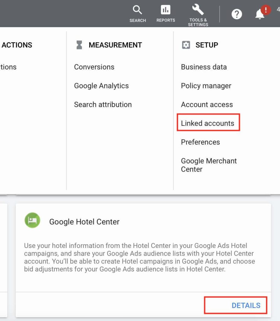 Link your Hotel Center Account to a Google Ads account