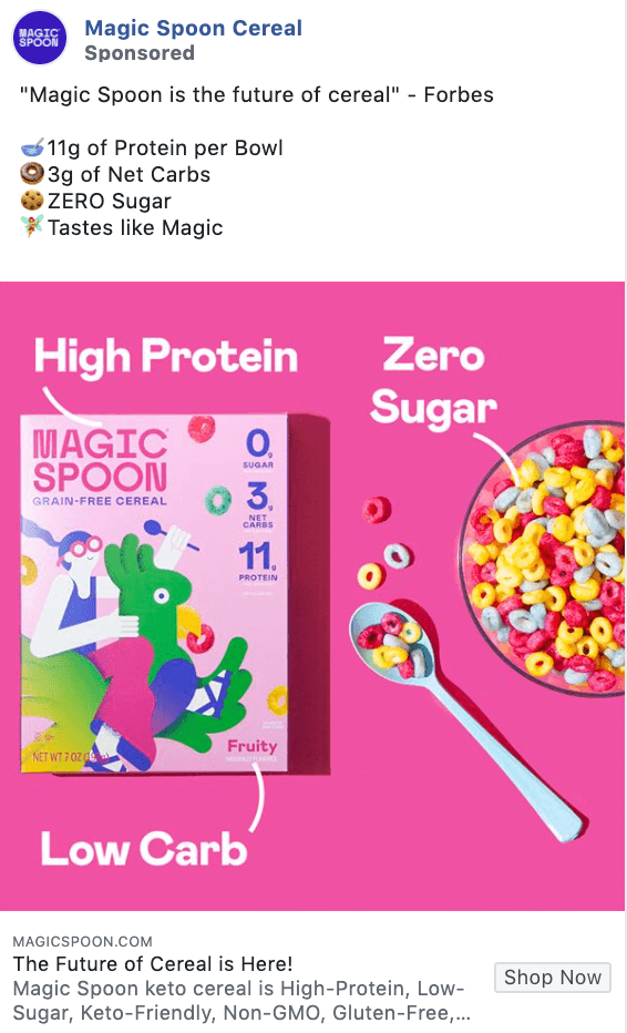 Facebook ad copy example_Magic Spoon Cereal
