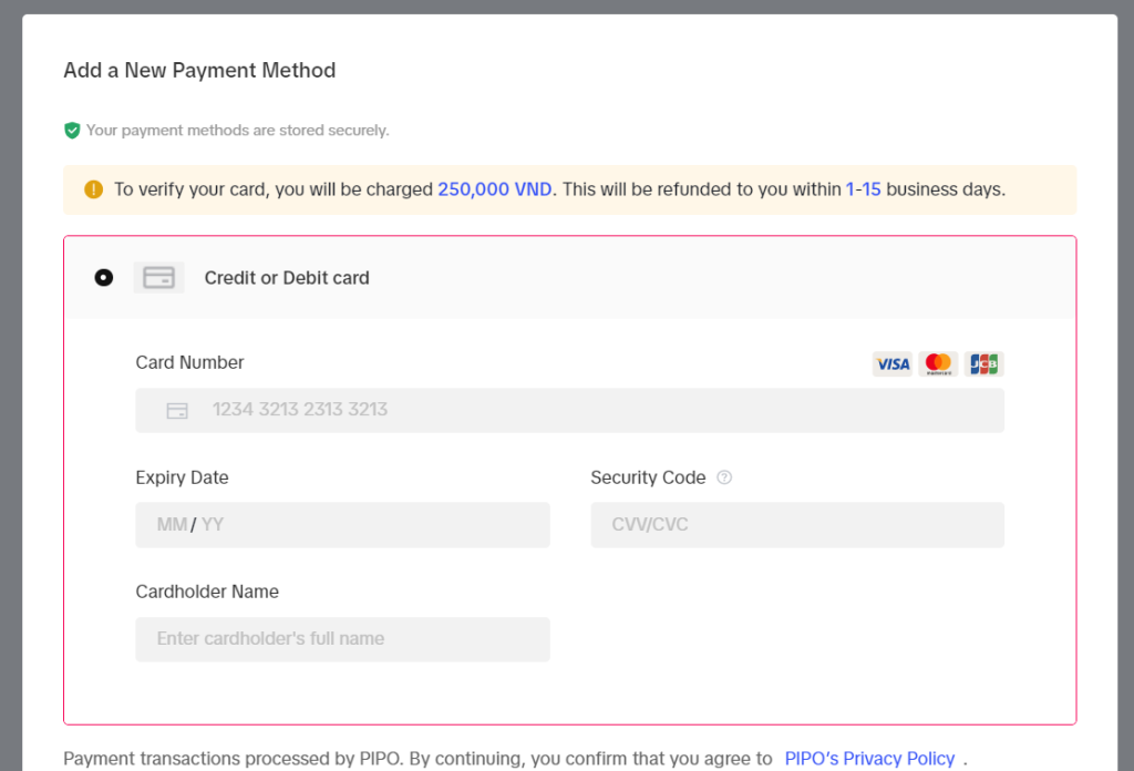 Verify payment information