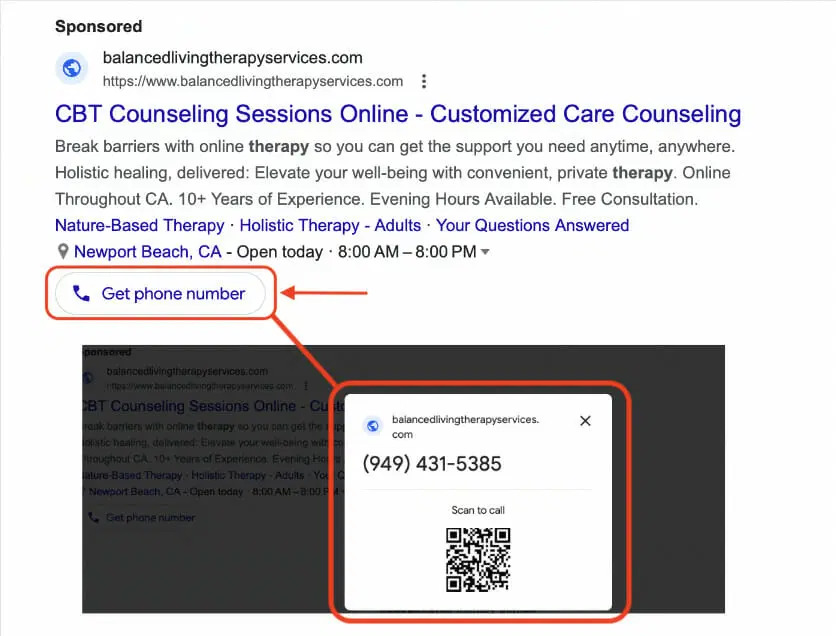 Google ads for therapists_Use call extensions