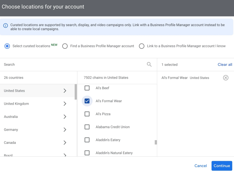 Google Maps Ads How to Advertise - Choose Location From The Dropdown Menu 768x568 