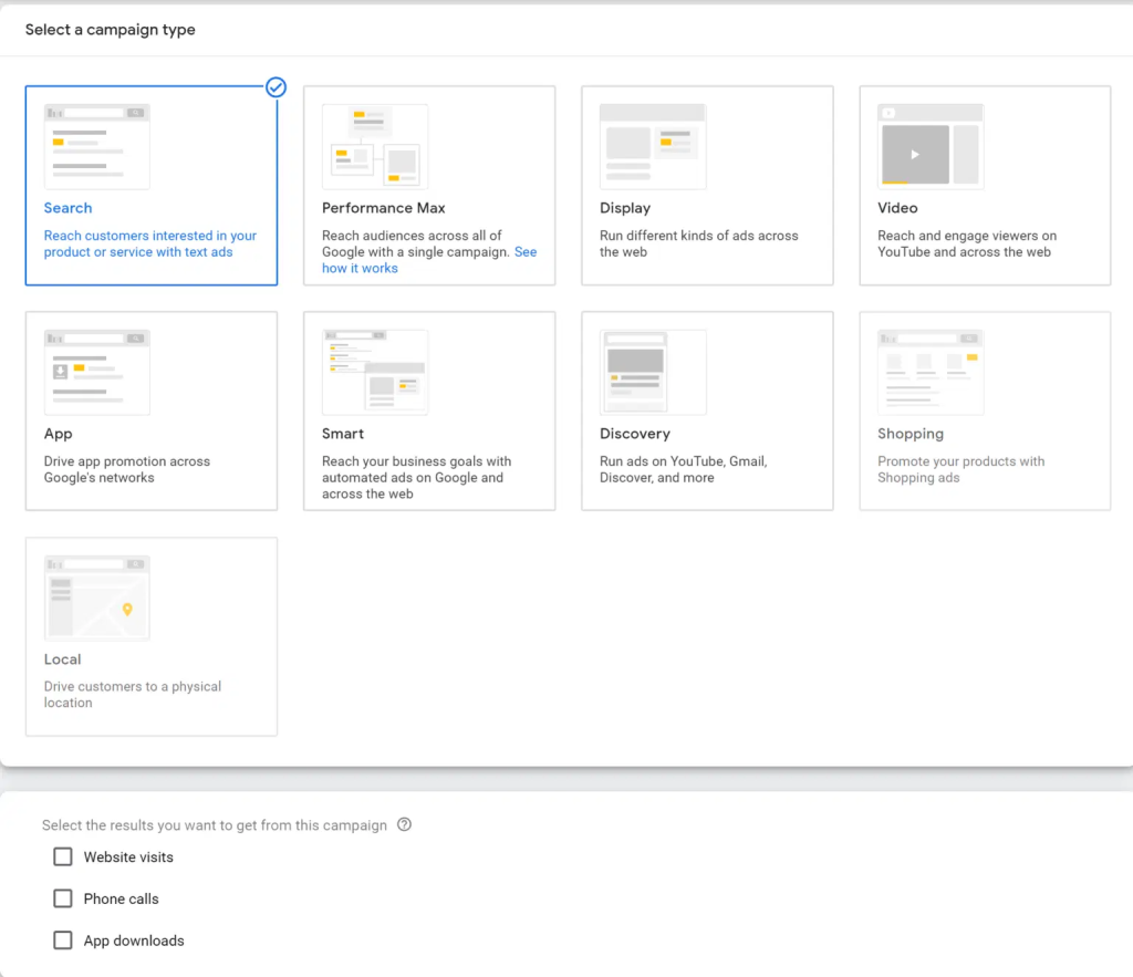 choose "Search" as the campaign type