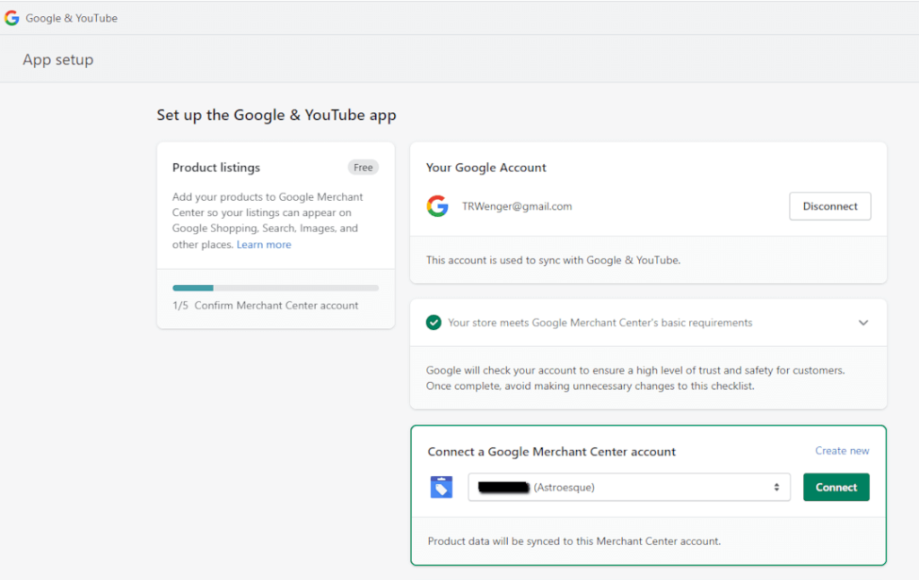 connect the Google Merchant Account 