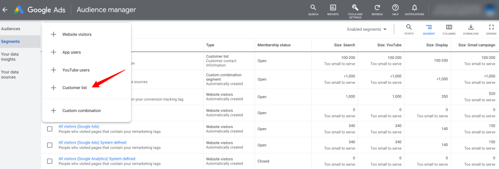 Create Google customer match list step 3