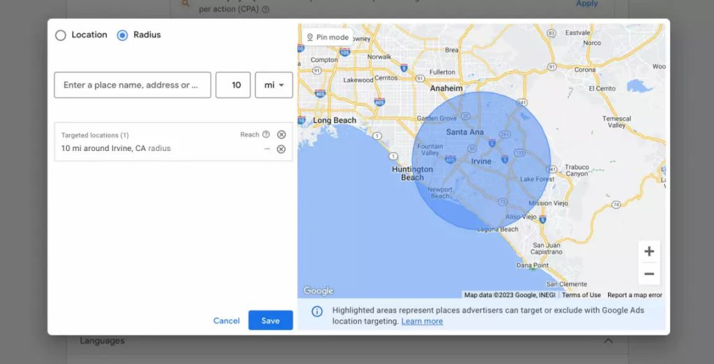 Google ads for therapists_Set up location targeting