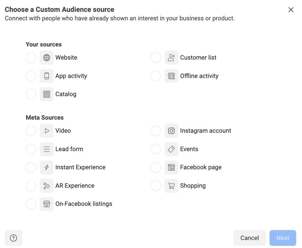 Choose a custom audience for retargeting ad 