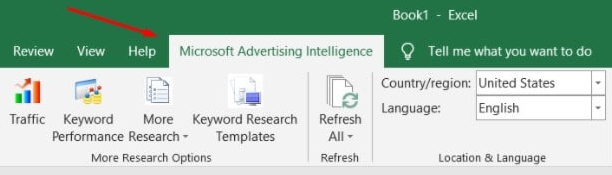 Click on the Microsoft Advertising Intelligence tab