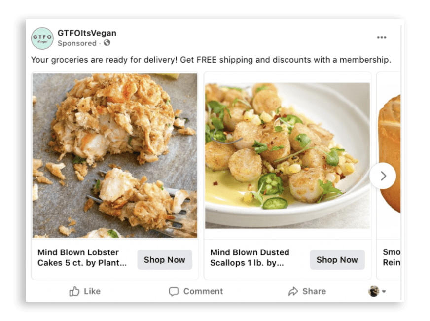 Facebook Carousel ads for restaurants