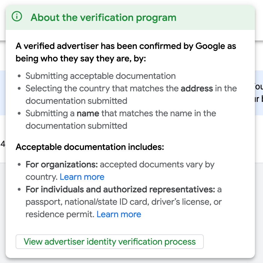 Google ads advertiser verification