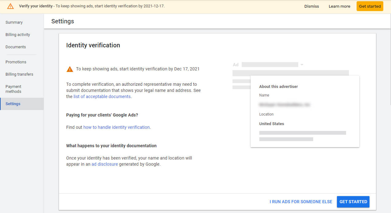 How to complete advertiser verification in google ads 