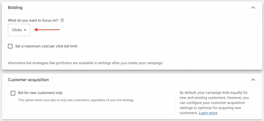 Choose clicks for your bidding strategy