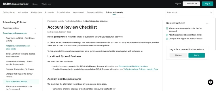 accoutn review checklist