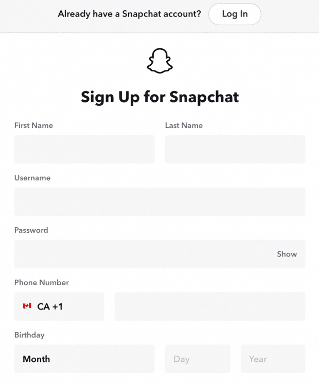 Sign up for a Snapchat account