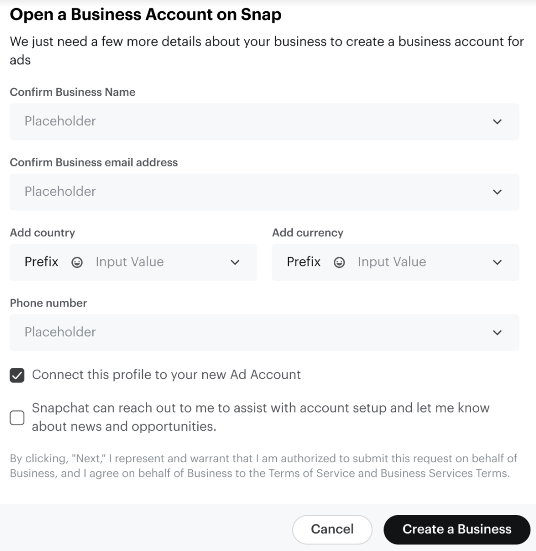 Open a Business account on Snap