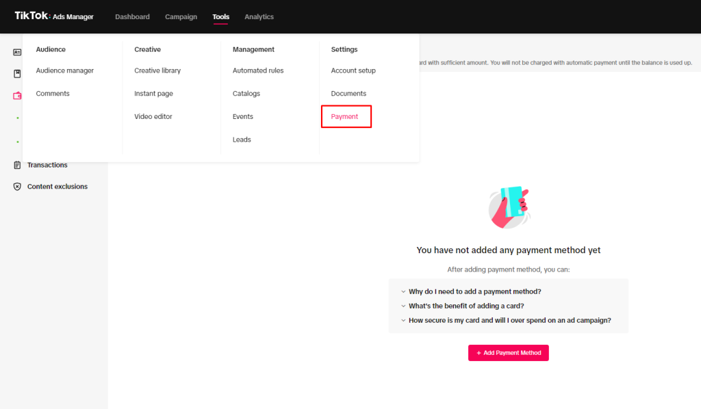 payment tiktok ads