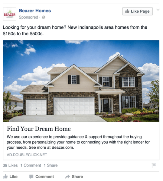 Facebook image ads for real estate