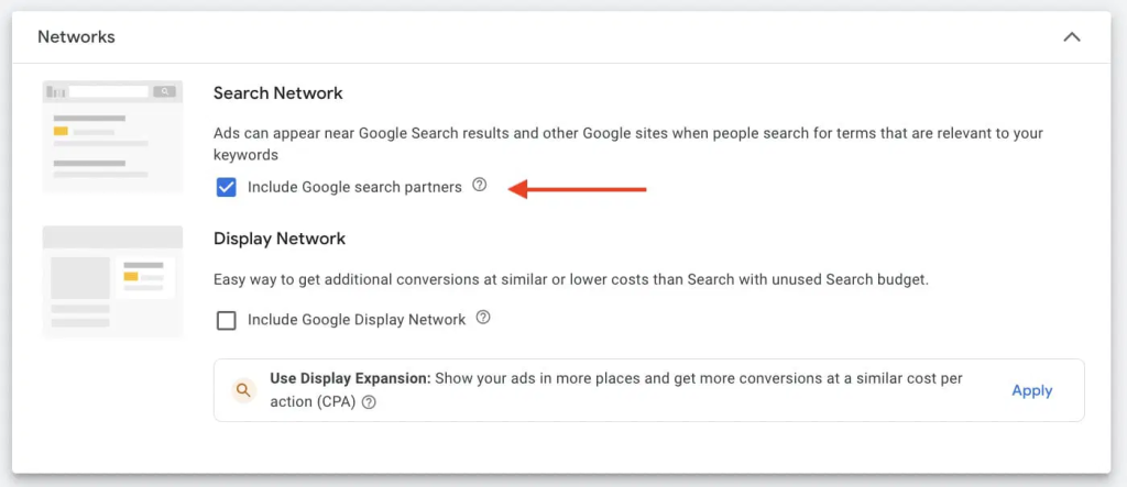 deselect the “Display Network” Google Ads for Plumbers