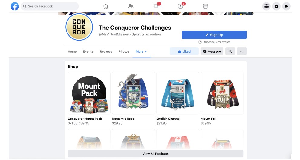 Facebook page shop section