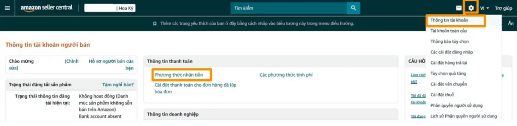 Cài đặt hình thức nhận tiền từ Amazon