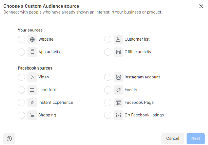 Choose a Custom Audience source