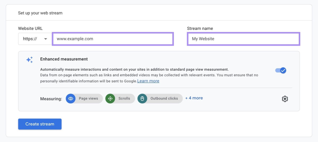 Enter your domain into the “Website URL” field