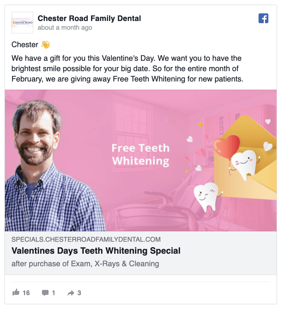 Facebook ads for dentists examples_Chester Road Family Dental