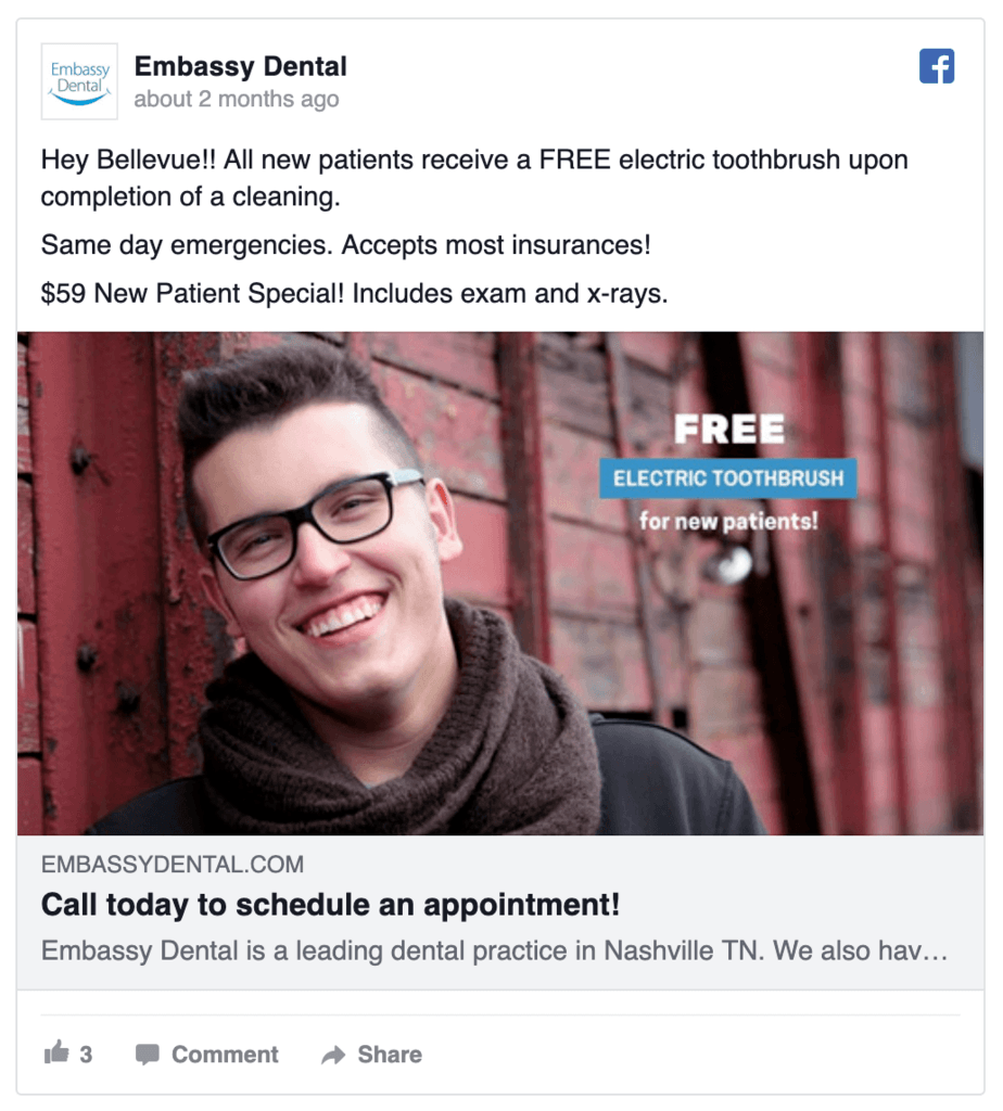 Facebook ads for dentists examples_Embassy Dental