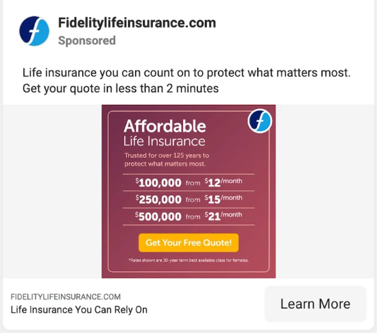 Facebook image ads for life insurance