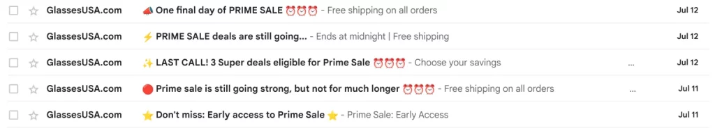 GlassesUSA Prime Day Email Subject Lines