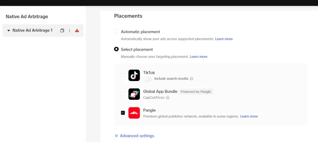 TikTok Ad Group and Placements