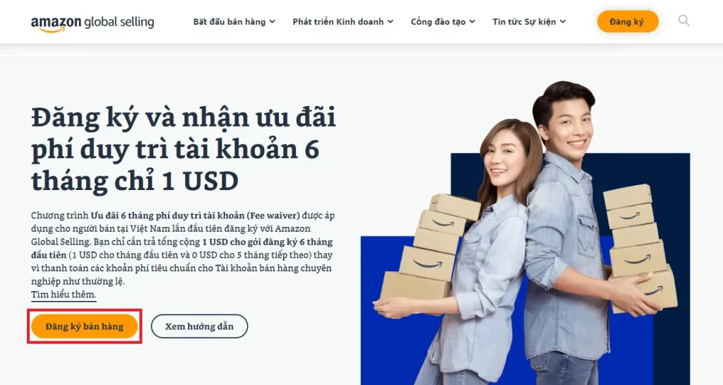 Trang chủ đăng ký tài khoản bán hàng trên Amazon