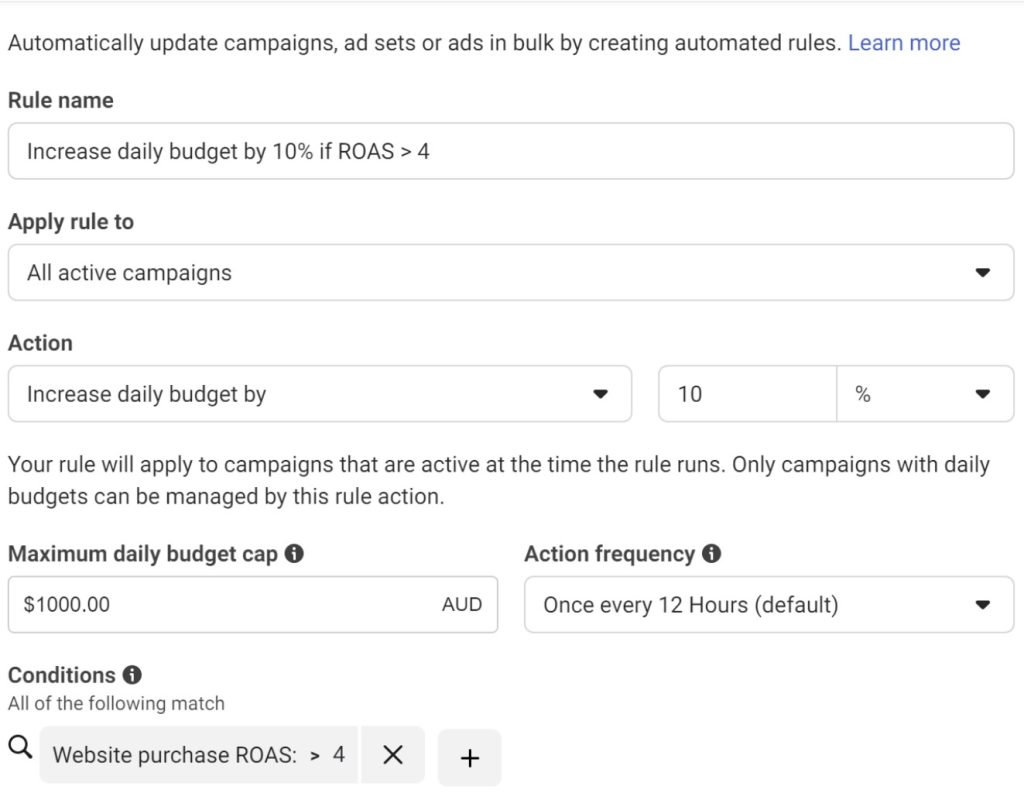 facebook automated budget rules