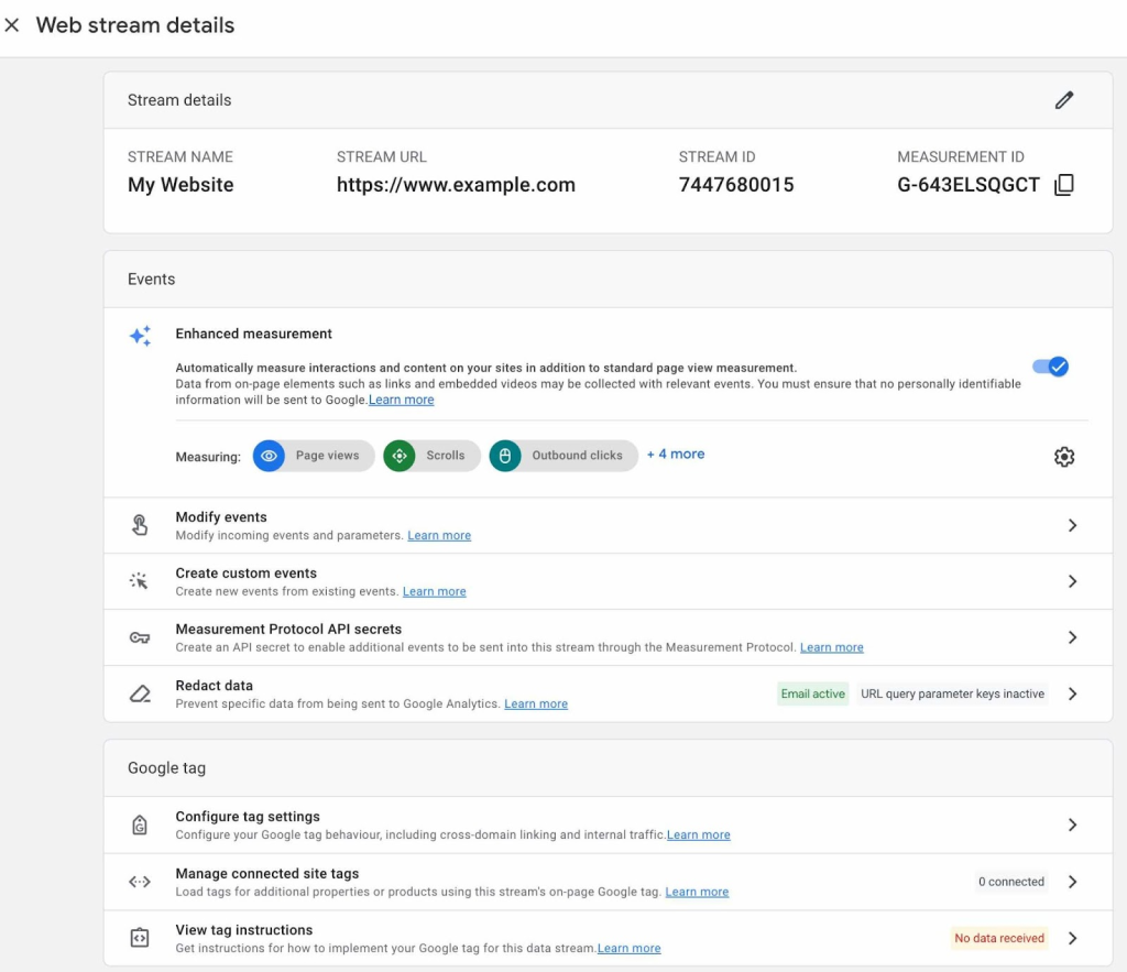 displaying your data stream’s measurement ID