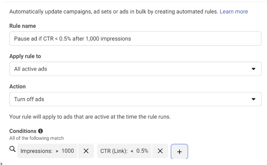 Performance facebook automated rules