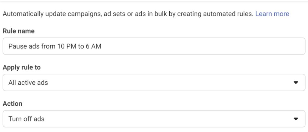 facebook automated rules schedule