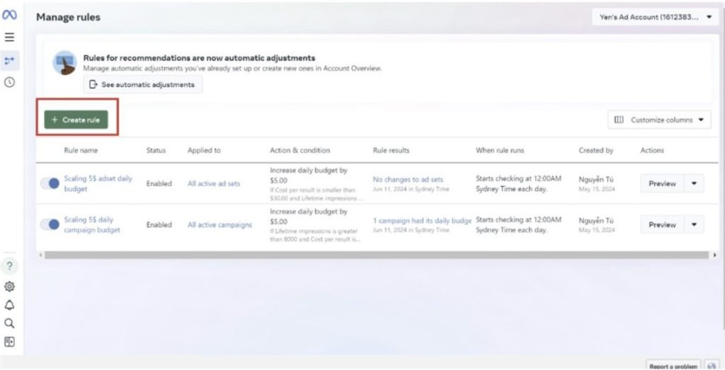 step 2 create an facebook automated rule