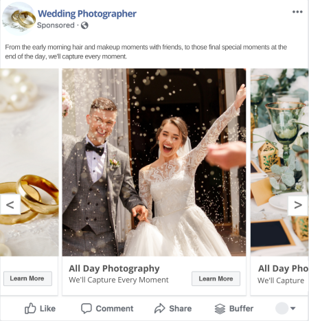 Facebook carousel ads for photographers