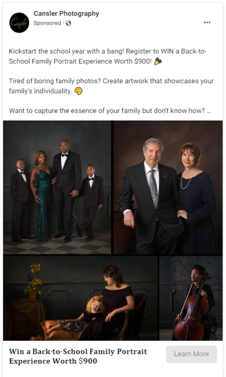 Facebook image ads for photographers