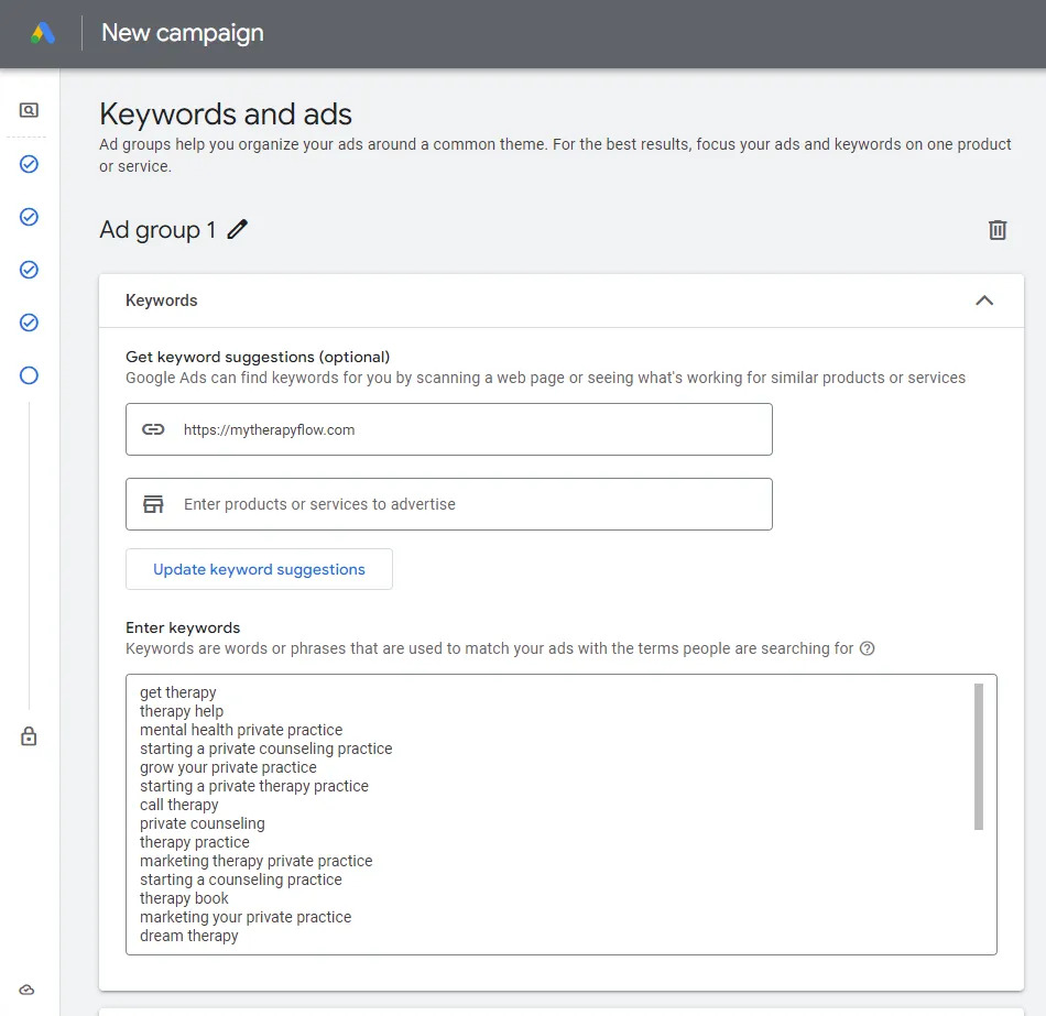 Google ads for therapists_Keywords