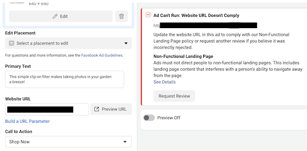 Landing page discrepancies