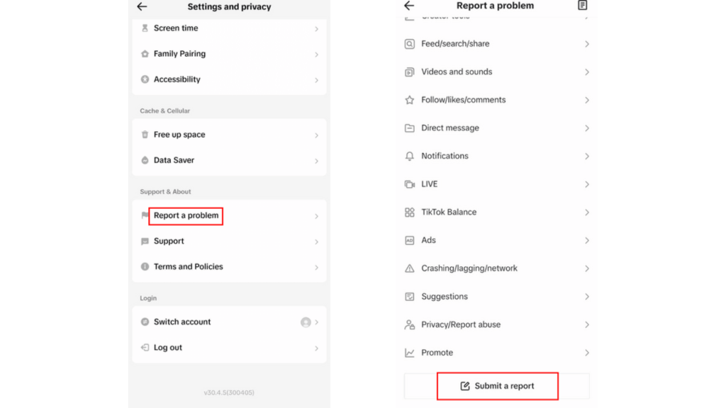 Submit a report to TikTok