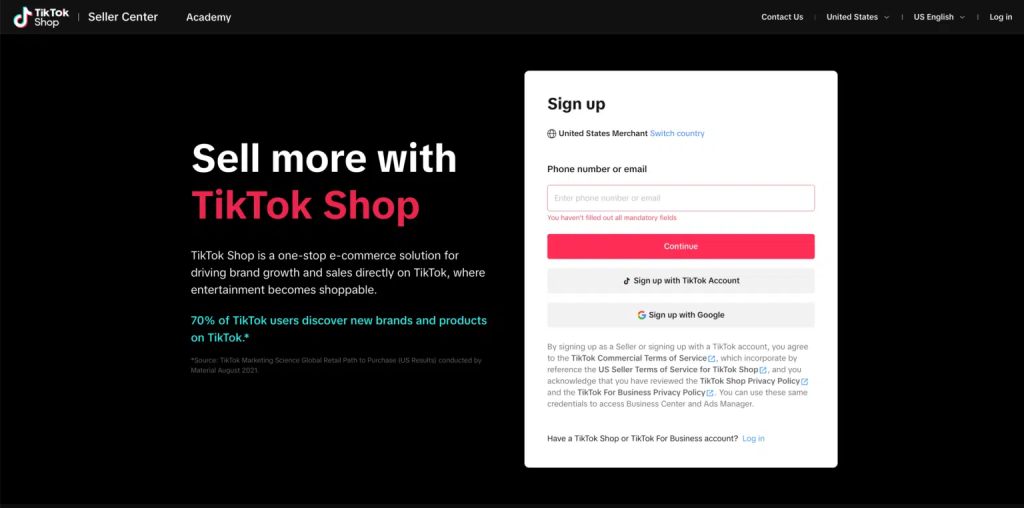 Create TikTok Shop Seller Account