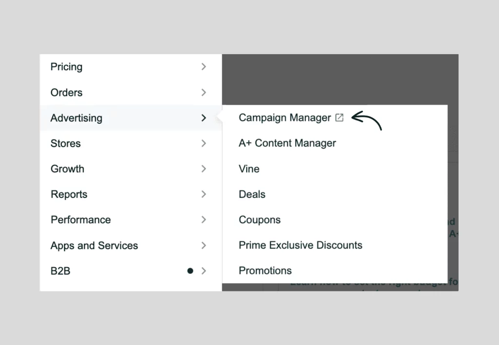 Đăng nhập vào Amazon Seller Central và chọn Campaign Manager