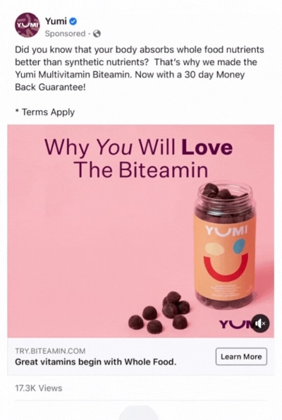 Facebook video ads for supplements