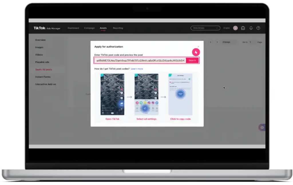 Input the Authorized Video Code into TikTok Ads Manager